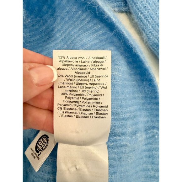 GANNI Azure Blue Soft Wool Knit Pullover V-Neck Sweater - Size S - Picture 7 of 10